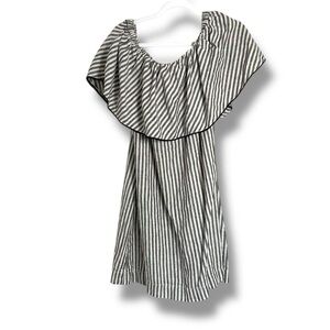 Out of Office Trina Turk Gray/White Striped Ruffle Linen Mini Dress Size Large